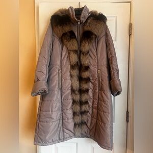 Women's Quilted Puffer Jacket with Real Fox Fur Collar
